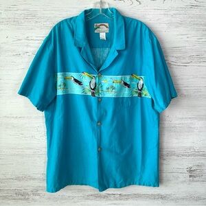 VINTAGE 80s Hawaiian Tropical Toucan Print Single Stitch Shirt Made in USA XL